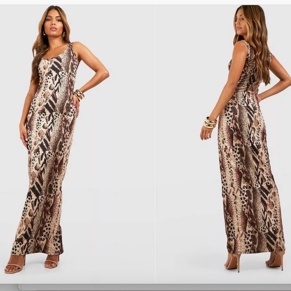 NEW Boohoo Bodycon Dress Jersey ANIMAL PRINT MAXI DRESS sz 12 - Picture 1 of 15